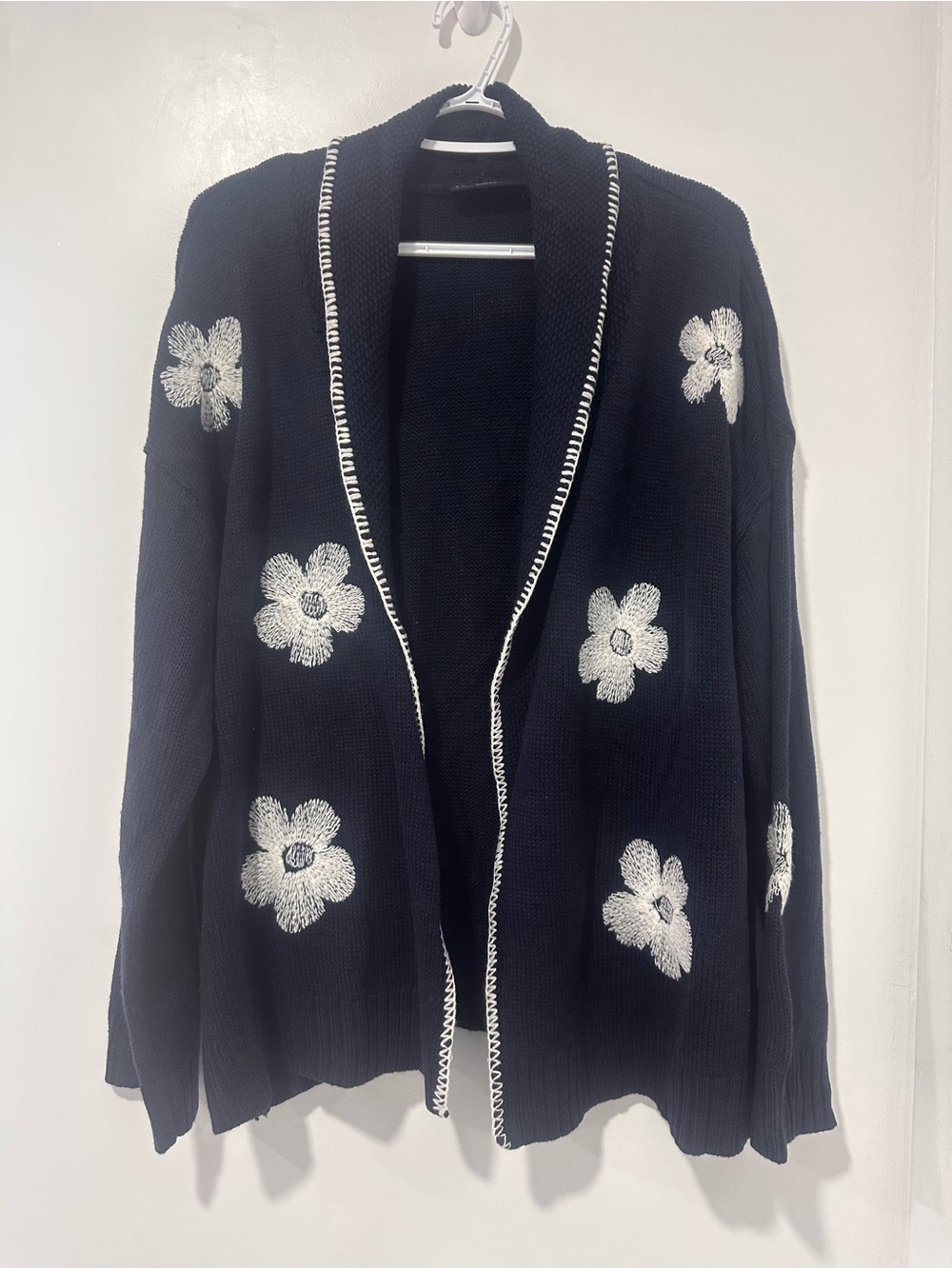 Lane Bryant dark blue Cardigan with White Floral Embroidery